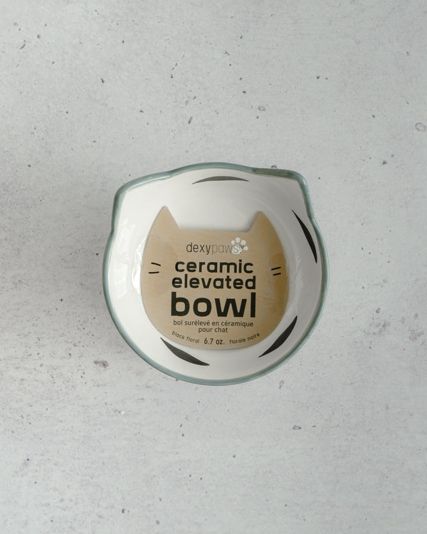 Dexypaws Gamelle surélevée en céramique pour chat, blanc/fleuri noir