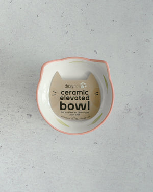 Dexypaws Ceramic Elevated Cat Bowl, Floral White/Blush Pink