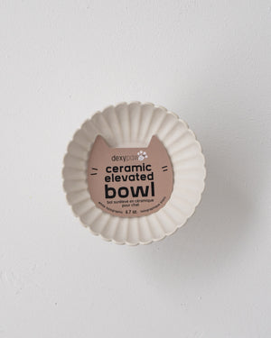 Dexypaws Ceramic Elevated Cat Bowl, White/Black Flower