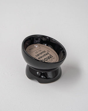 Dexypaws Ceramic Elevated Cat Bowl, Black