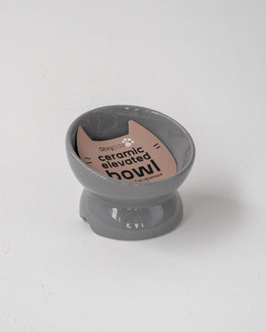 Dexypaws Ceramic Elevated Cat Bowl, Grey