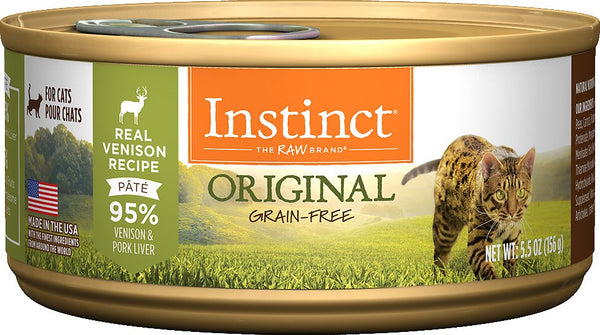 Instinct Original Sans céréales Recette réelle à la Venaison Nourriture humide naturelle en conserve pour chat
