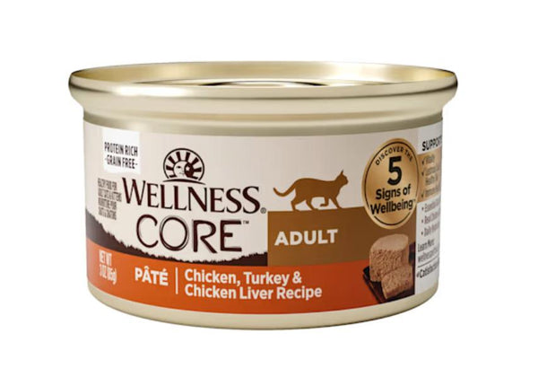 Wellness CORE Pate Chicken, Turkey & Chicken Liver Natural Grain-Free Adult Wet Cat Food Can