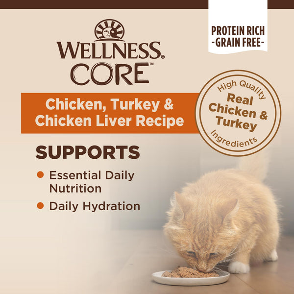 Wellness CORE Pate Chicken, Turkey & Chicken Liver Natural Grain-Free Adult Wet Cat Food Can