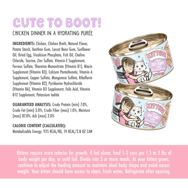 BFF Kitten Chicken Cute To Boot! Dinner in a Hydrating Puree Wet Cat Food Can