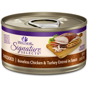 Wellness CORE Signature Selects Shredded Boneless Chicken & Turkey Entree in Sauce Grain-Free Wet Cat Food Cans