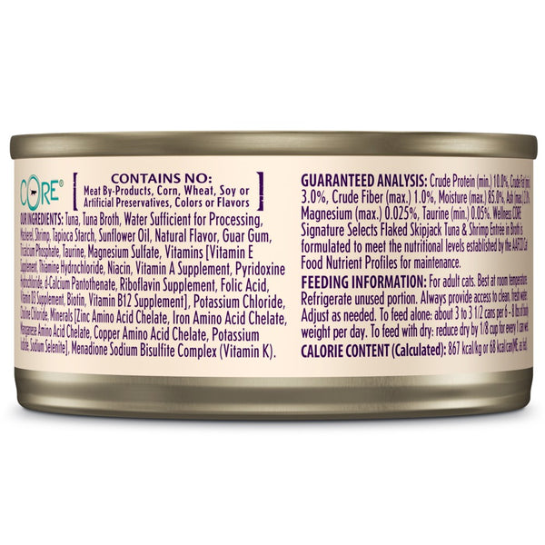 Wellness CORE Signature Selects Flaked Skipjack Tuna & Shrimp Entree in Broth Grain-Free Wet Cat Food Cans