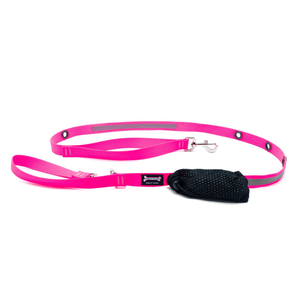 Smoochy Poochy Nylon Hands-Free Reflective Dog Leash, Hot Pink