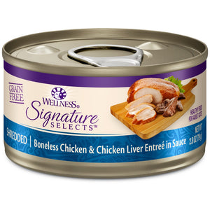 Wellness CORE Signature Selects Shredded Boneless Chicken & Chicken Liver Entree in Sauce Grain-Free Wet Cat Food Cans