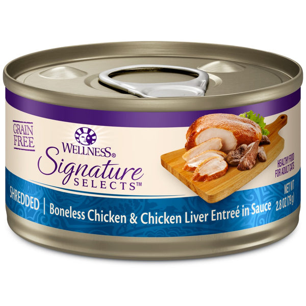Wellness CORE Signature Selects Shredded Boneless Chicken & Chicken Liver Entree in Sauce Grain-Free Wet Cat Food Cans