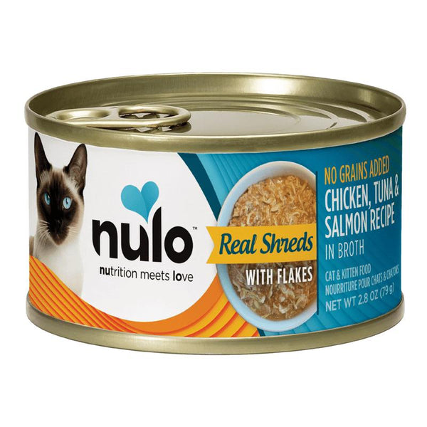 Nulo Real Shreds with Flakes Chicken, Tuna & Salmon in Broth Wet Cat Food Can