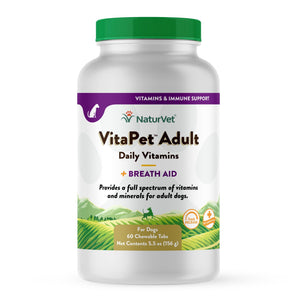 NaturVet VitaPet Adult Daily Vitamins Plus Breath Aid Chewable Dog Tablets, 60-ct