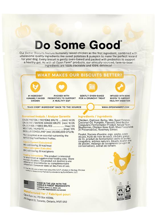 Open Farm Better Biscuits Friandises pour chiens recette poulet et flocons d’avoine