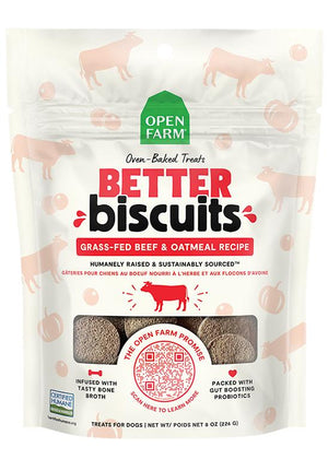 Open Farm Better Biscuits Friandises pour chiens recette boeuf nourri à l’herbe et flocons d’avoine