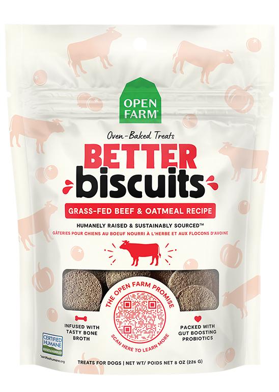 Open Farm Better Biscuits Friandises pour chiens recette boeuf nourri à l’herbe et flocons d’avoine
