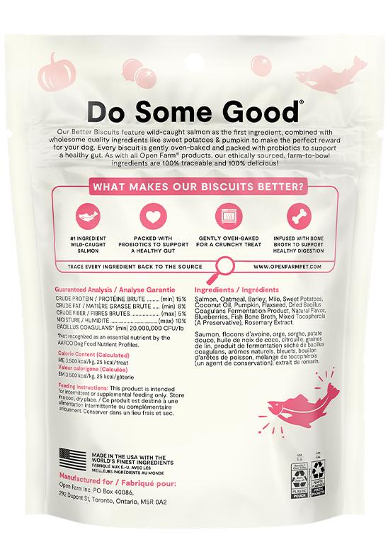 Open Farm Better Biscuits Friandises pour chiens recette saumon sauvage et flocons d’avoine