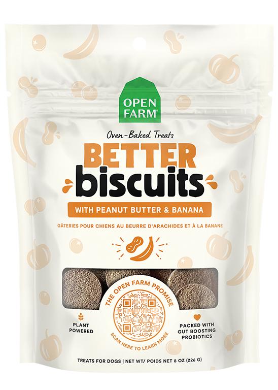 Open Farm Better Biscuits Friandises pour chiens recette beurre de cacahuète et banane