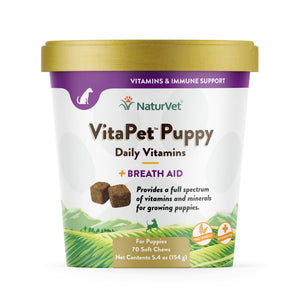 NaturVet VitaPet Vitamines Quotidiennes Chiot Plus Aide à la Respiration Croquettes molles Supplément pour chiens, 70 unités