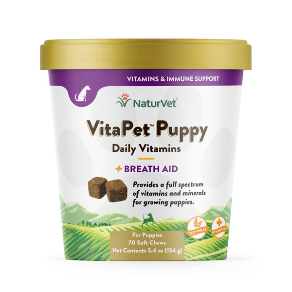 NaturVet VitaPet Puppy Daily Vitamins Plus Breath Aid Soft Chews Dog Supplement, 70-count
