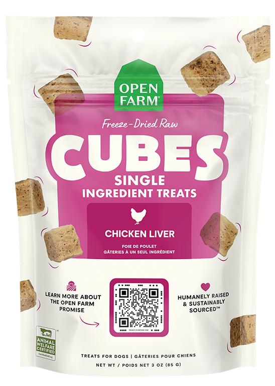 Open Farm cubes à ingrédient unique foie de poulet friandises lyophilisées pour chiens