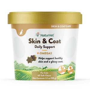 NaturVet Skin & Coat Plus Omegas Soft Chews Cat Supplement, 60-count