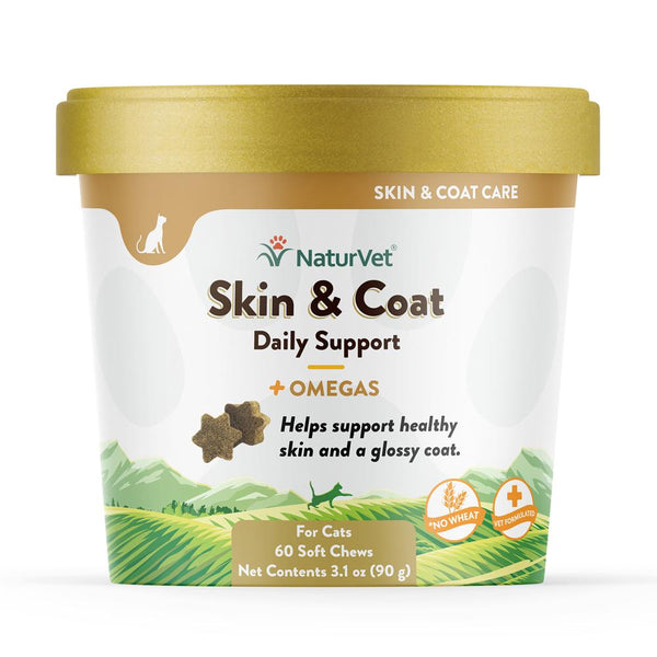 NaturVet Skin & Coat Plus Omegas Soft Chews Cat Supplement, 60-count