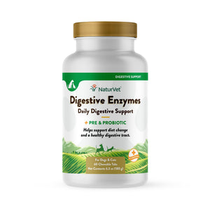 NaturVet Digestive Enzymes Plus Pre & Probiotic Chewable Tabs Dog & Cat Supplement, 60-count