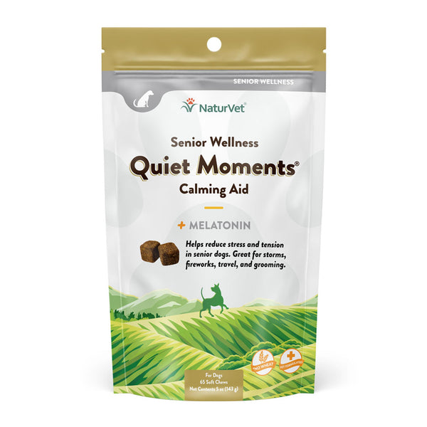 NaturVet Senior Wellness Quiet Moments Aide calmante plus mélatonine Croquettes molles complément pour chiens, 65 unités