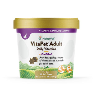 NaturVet VitaPet Adult Daily Vitamins Plus Omegas Soft Chews Cat Supplement, 60-count