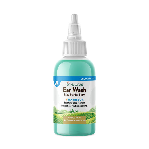 NaturVet Ear Wash Baby Powder Scent Plus Tea Tree Oil for Dogs & Cats