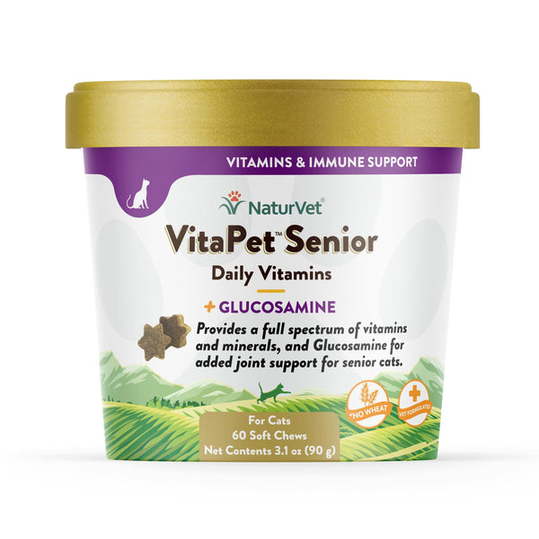 NaturVet VitaPet Senior Daily Vitamins Plus Glucosamine Soft Chews Cat Supplement, 60-count