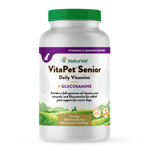 NaturVet VitaPet Senior Daily Vitamins Plus Glucosamine Chewable Tabs Dog Supplement, 180-count