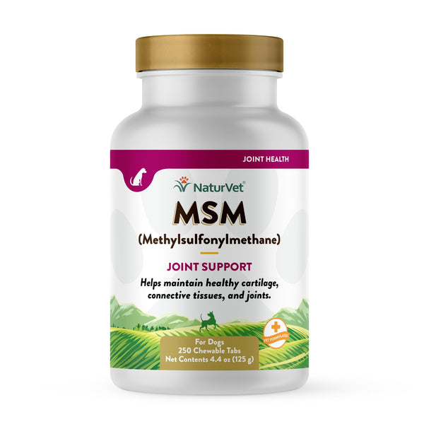NaturVet MSM Methylsulfonylmethane Joint Support Chewable Tabs Dog Supplement, 250-count
