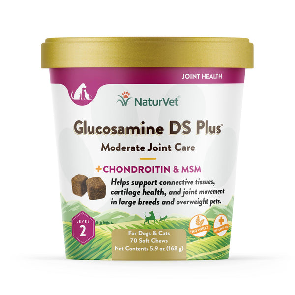 NaturVet Moderate Care Glucosamine DS Plus Level 2 Soft Chews Dog Supplement, 70-count