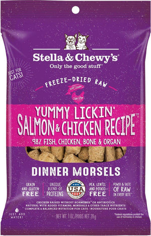 Stella & Chewy's Yummy Lickin' morceaux saumon et poulet pour chat nourriture lyophilisée sans céréales