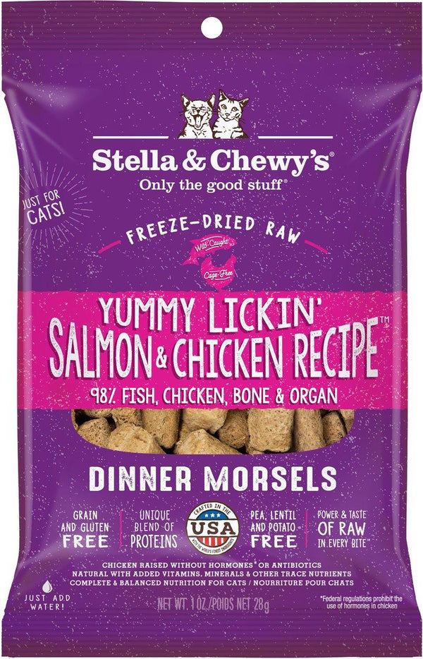Stella & Chewy's Yummy Lickin' morceaux saumon et poulet pour chat nourriture lyophilisée sans céréales