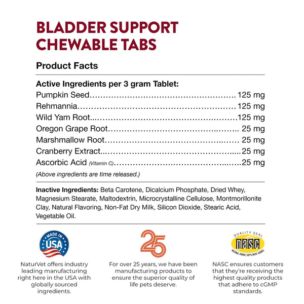NaturVet Bladder Support Plus Cranberry Chewable Tabs Dog Supplement, 60-count