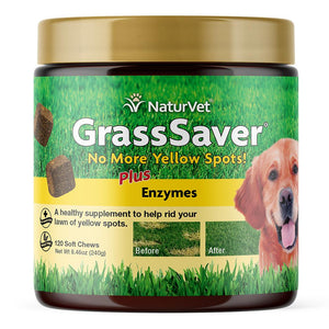 NaturVet GrassSaver Plus Enzymes Comprimés mous Supplément pour chiens No More Yellow Spots!, boîte de 120