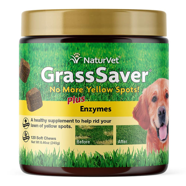 NaturVet GrassSaver Plus Enzymes Comprimés mous Supplément pour chiens No More Yellow Spots!, boîte de 120
