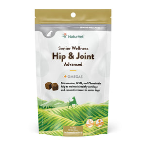 NaturVet Senior Wellness Supplément pour chiens Mâchoires douces Avancé Plus Hanches et articulations avec oméga, 120 unités
