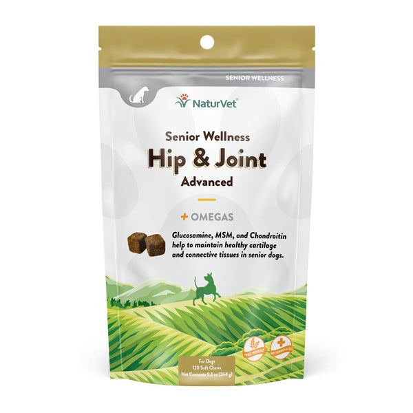 NaturVet Senior Wellness Supplément pour chiens Mâchoires douces Avancé Plus Hanches et articulations avec oméga, 120 unités