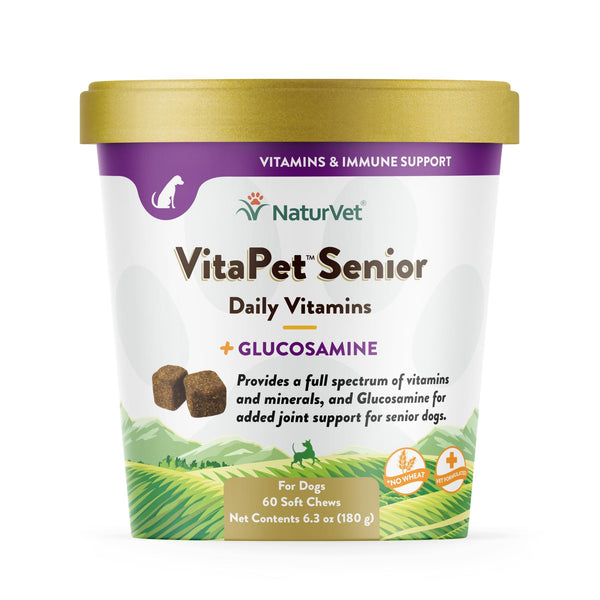 NaturVet VitaPet Senior Daily Vitamins Plus Glucosamine Soft Chews Dog Supplement, 60-count