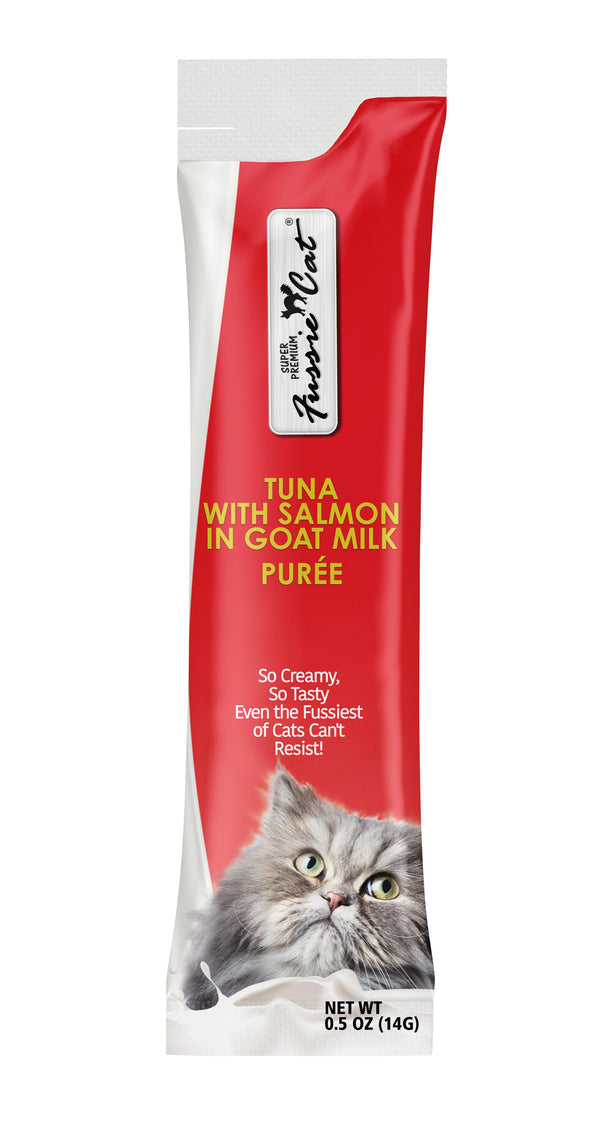 Fussie Cat Super Premium Tuna with Salmon in Goat Milk Puree Cat Treats
