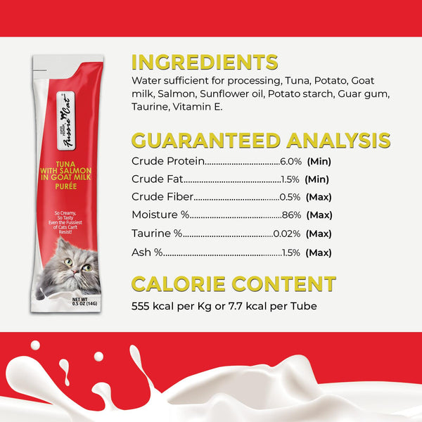 Fussie Cat Super Premium Tuna with Salmon in Goat Milk Puree Cat Treats