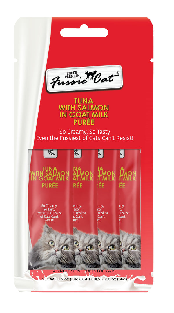 Fussie Cat Super Premium Tuna with Salmon in Goat Milk Puree Cat Treats