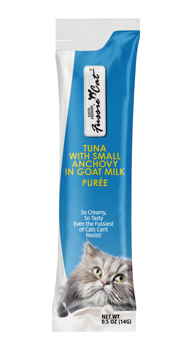 Fussie Cat Friandises Premium Thon aux Anchois en Purée de Lait de Chèvre pour chat