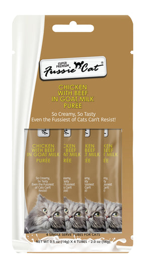 Fussie Cat Super Premium Chicken with Beef in Goat Milk Puree Cat Treats