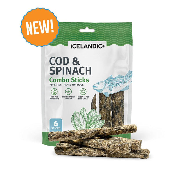 Icelandic+ Friandises pour chiens Bâtons combo Cabillaud & Épinards