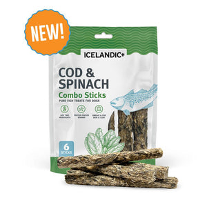 Icelandic+ Friandises pour chiens Bâtons combo Cabillaud & Épinards