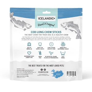 Icelandic+ Friandises longues à mâcher en peau de cabillaud enroulée à la main pour chiens, 10 pouces